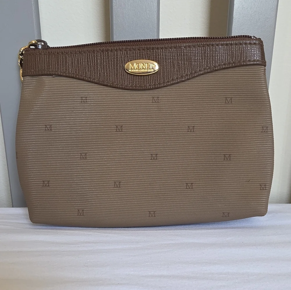 Monet Tan and Brown Vintage Style Textured Make Up Pouch
